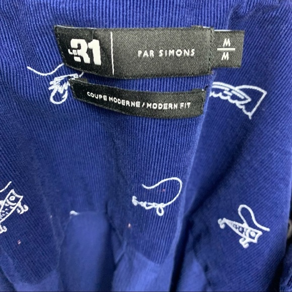 Le 31 Par Simons Blue Fishing Print Corduroy Button Front Shirt - Picture 10 of 12